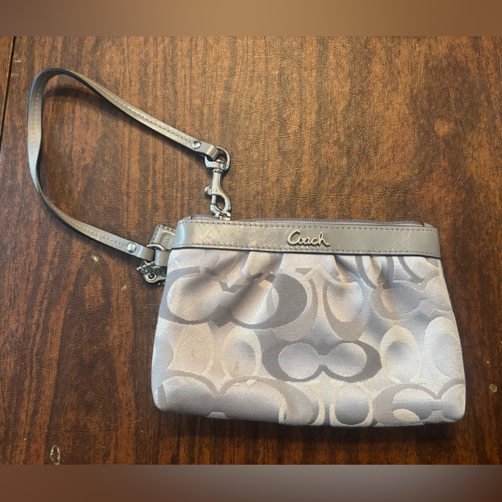 Coach Silver and Gray Signature Wristlet